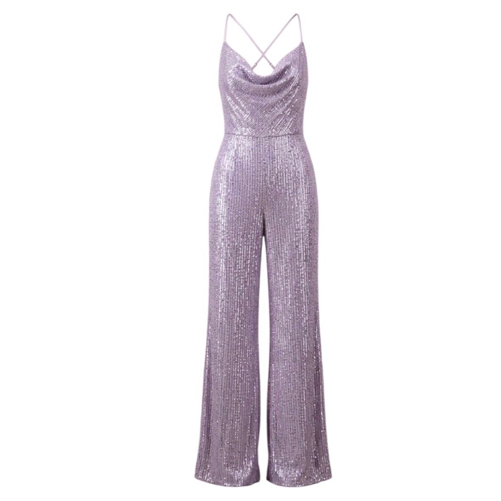 Anthropologie x Ranna Gill light purple sequin cowlneck jumpsuit size XS new